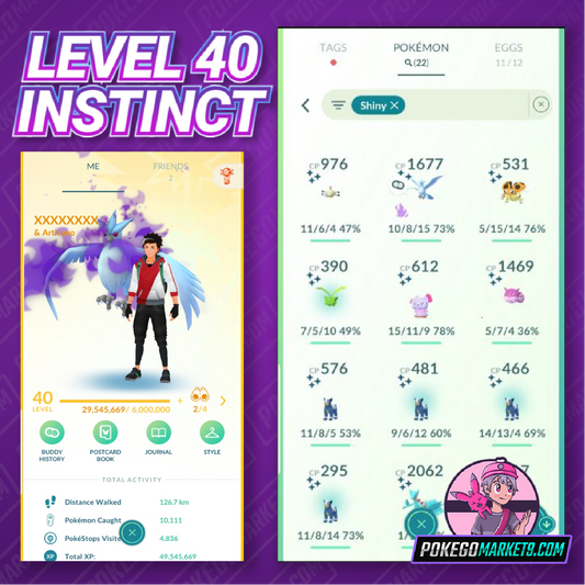 Level 40 Instinct | Shiny Shadow Articuno | 49 Million XP | 22 Shiny | 3.5 M Dust | #BA52