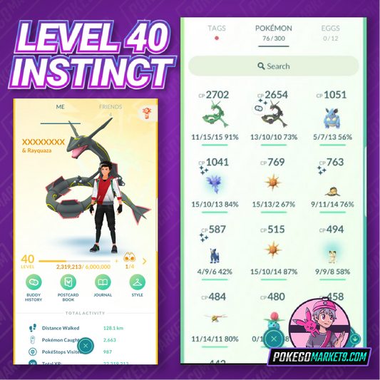 Level 40 Instinct | Shiny Rayquaza | 14 Shiny | 1.4 M Dust | #BA51