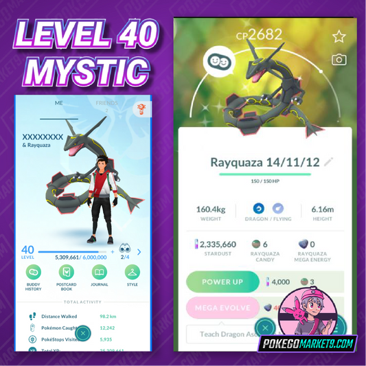 Level 40 Mystic | Shiny Rayquaza | Shiny Frillish | 25 Shiny | 2.3M Dust | #BA30