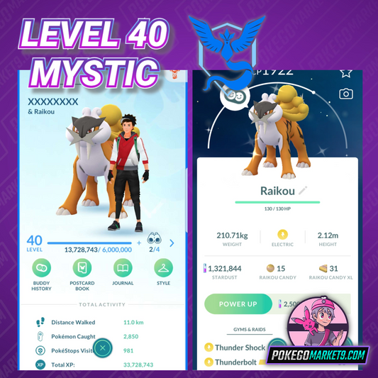 Level 40 Mystic | Shiny Raikou | 33 Million XP | 1.3M Dust | #BA53