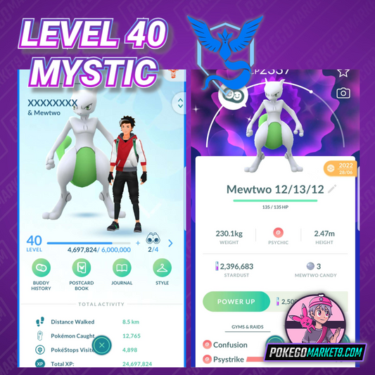Level 40 Mystic | Shiny Mewtwo | 24 Million XP | 2.3M Dust | #BA59