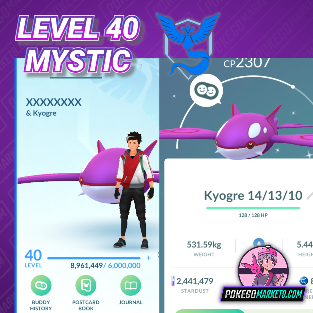 Level 40 Mystic | Shiny Kyogre | 28 Million XP | 2.4M Dust | #BA60