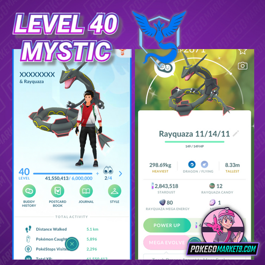 Level 40 Mystic | Shiny Rayquaza | 61 Million XP | 2.8M Dust | #BA61