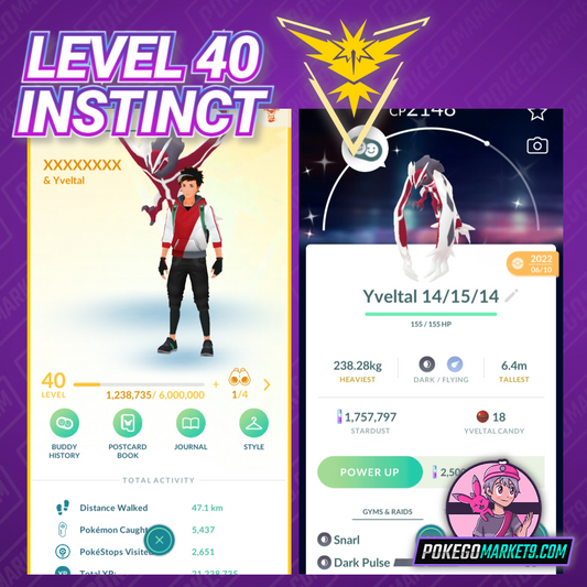 Level 40 Instinct | Shiny Yveltal | 82 Shiny | 1.7 M Dust | #BA62