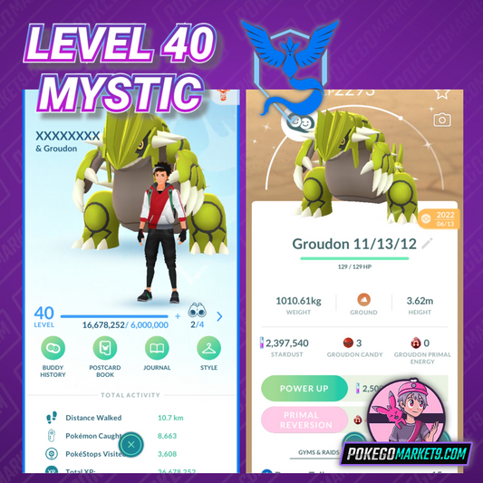 Level 40 Mystic | Shiny Groudon | 36 Million XP | 2.3M Dust | #BA65