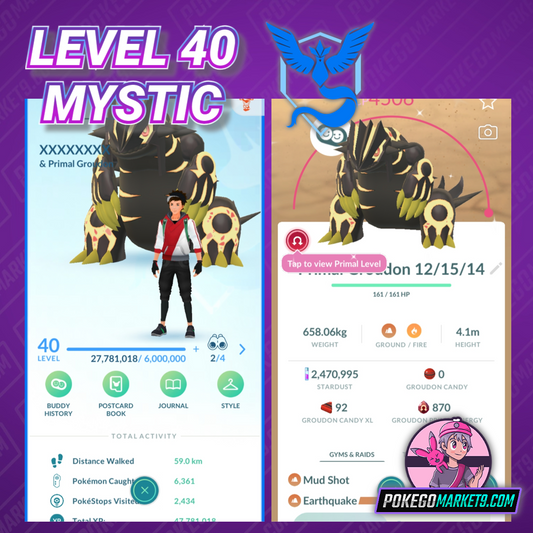 Level 40 Mystic | Shiny Groudon | 47 Million XP | 2.4M Dust | #BA66