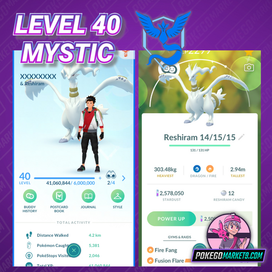 Level 40 Mystic | Shiny Reshiram | 61 Million XP | 2.5M Dust | #BA73