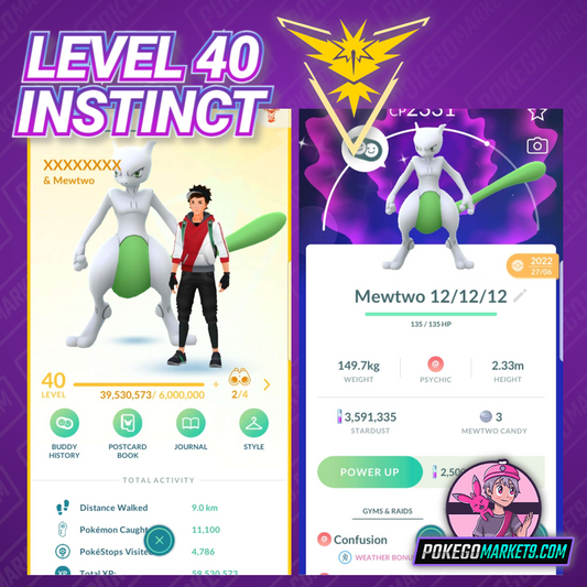 Level 40 Instinct | Shiny Mewtwo | 29 Shiny | 3.5 M Dust | #BA75